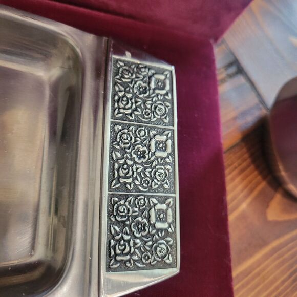 Vintage Stanley Roberts Stainless Steel Velvet Design Sugar & Creamer w/Tray MCM - Picture 13 of 16